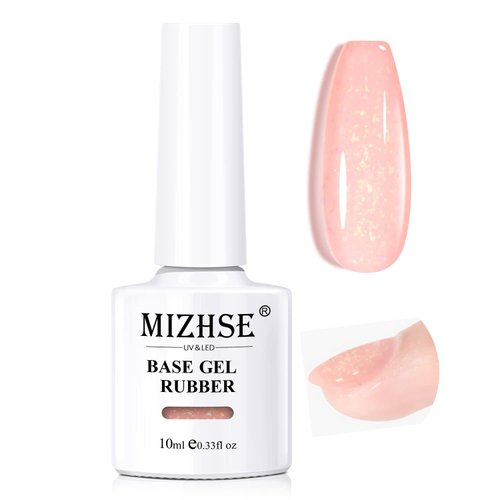 MIZHSE Rubber Base Gel for Nails, Nude Glitter Rubber Base Gel Nude Gel Polish Shimmer Gel Nail P...