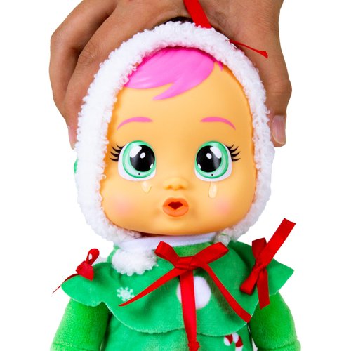 Cry Babies Tiny Cuddles Christmas Noelle - 9" Baby Dolls, Cries Real Tears, Red and Green Christmas Tree Themed Pajamas