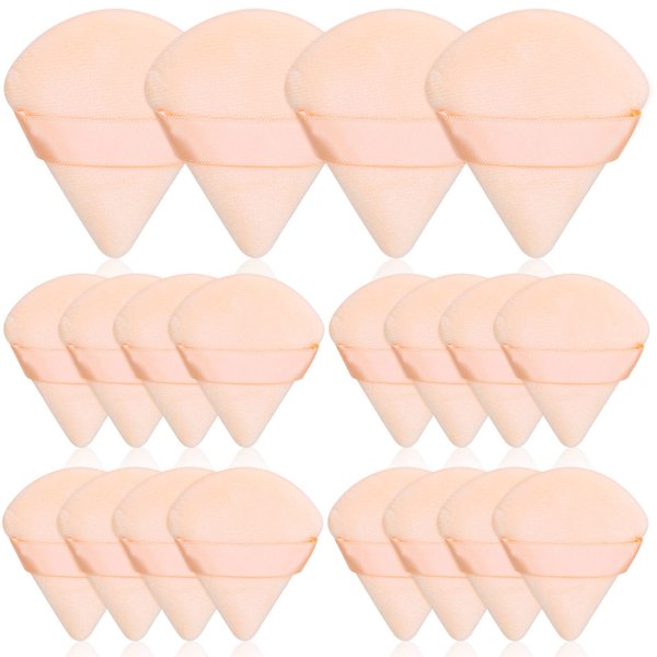 Thrilez 20pcs Triangle Powder Puff, Loose Powder Puffs Makeup Puff for Face Powder, Setting Powder Puff for Make Up, Face Puff Pads for Press Powder, Sponge Powder Applicator for Face and Eye (Beige)