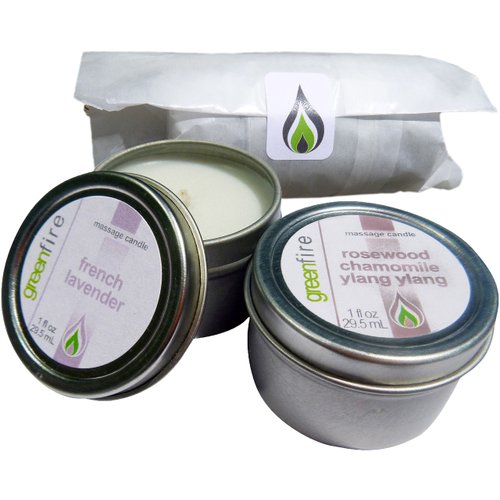 Greenfire All Natural Massage Oil Candles, French Lavender and Rosewood Chamomile Ylang Ylang, Travel Size 1 Fluid Ounce, Set of 2