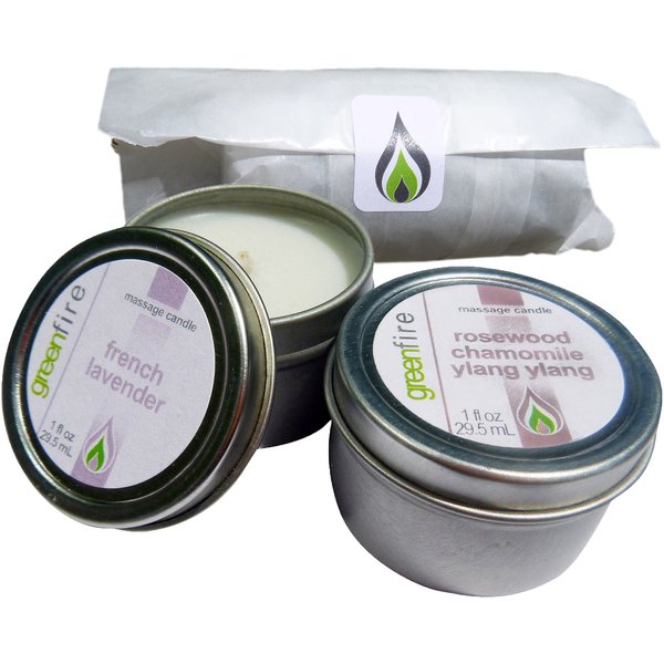 Greenfire All Natural Massage Oil Candles, French Lavender and Rosewood Chamomile Ylang Ylang, Travel Size 1 Fluid Ounce, Set of 2