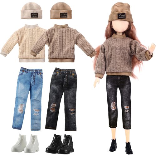 Bencailor 8 Pcs Winter Doll Clothes Christmas Elf Doll Accessories 12 Inch Include Doll Sweater Dolls Pants Shoes Hat(Elegant)