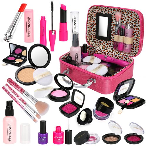welltop 21 Pcs Kids Makeup Kit for Girls, Girls Play Pretend Makeup Toy Set with Cosmetic Bag, Safe & Non-Toxic, for Kids Play Game Halloween Xmas Birthday Party Age 3+ Year Olds Girls (Not Real)