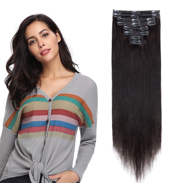 MY-LADY Clip In Hair Extensions 100% Real Human Hair 13 Inch 8pcs Remy Real Hair Extension Clip ins #1B Natural Black 80g Real Full Head Soft Natural Extension