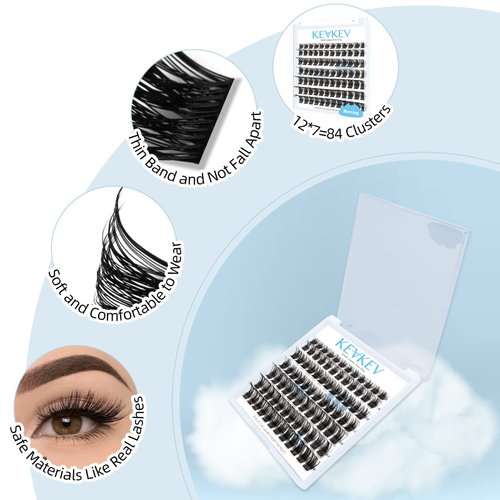 Lash Clusters 84 Pcs Cluster Lashes Eyelash Clusters DIY Cluster Eyelash Extensions Individual Lashes Thin Band & Soft(Morning,D-8-16mix)