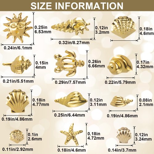 Pndeyo 2 Disc Ocean Nail Art Charms, Beach Starfish Sea Seashell Nail Decal, Alloy 3D Nail Gems Jewelry Decoration Supplies for Manicure DIY Nail Embellishments 12 Style- Silver & Gold