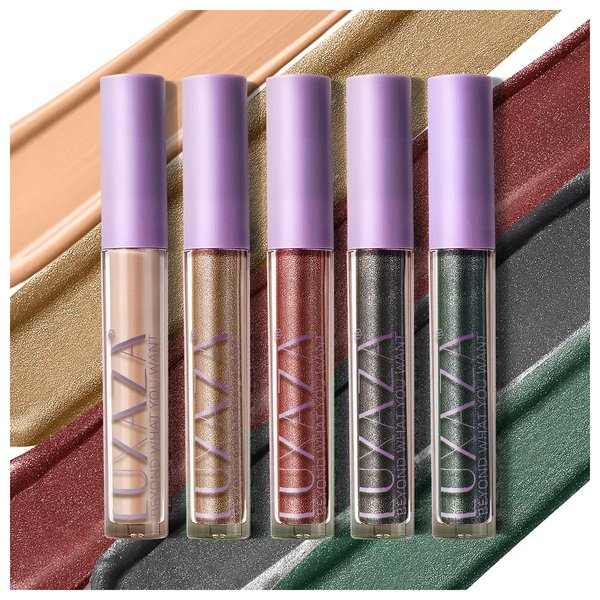 LUXAZA 5Pcs Christmas Liquid Eyeshadow Set,Shimmer & Metallic Glitter Eyeshadow,Highly Pigmented Long Lasting Liquid Shadow