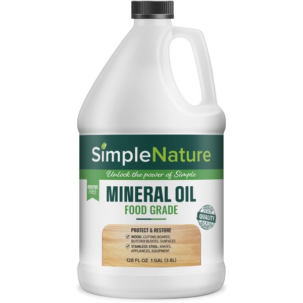 SimpleNature Food Grade Mineral Oil - for Moisturizing, Lubricating, Restoring & Protecting Wood, Cutting Boards, Butcher Block, Countertops, and Stainless Steel (1 Gallon)