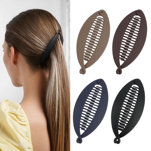 Hapdoo Hair Clips, 4PCS Banana Clips for Thick Thin hair, Matte Banana Hair Clips, Strong Hold Ponytail Bun Holder, Hair Barrettes Styling Accessories, Acrylic, Black, Khaki, Coffee, Dark Blue