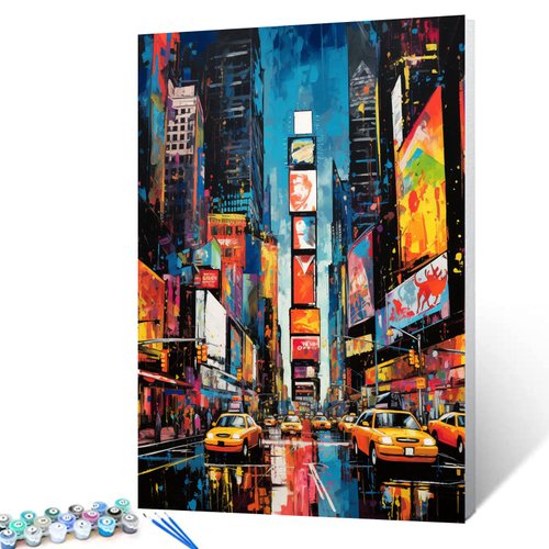 New York Times Square Paint by Numbers Kits with Brushes and Acrylic Pigment on Canvas Graffitic America Cityscape Painting for Adults,Broadway Arts Crafts Home Decor Gifts 16''x20''(Framedless)