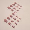 Square Press on Nails Medium Length - French Tip Press on Nails Pink and White Stripes Design, Gold Glitters Fake Nails with Adhesive Glue Stickers, Reusable Stick on Nails in 12 Sizes, 24Pcs