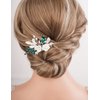 Missgrace Leaf & Flower Hair Comb, Wedding Crystal Rhinestones, Silver Green, for Brides Women
