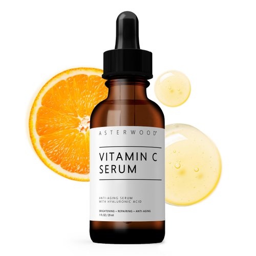 Asterwood Pure Vitamin C Facial Serum for Skin Organic Hyaluronic Acid Added; Brightening, Smoothing, Hydrating; Fragrance Free, Paraben Free, 29 ml/1 oz