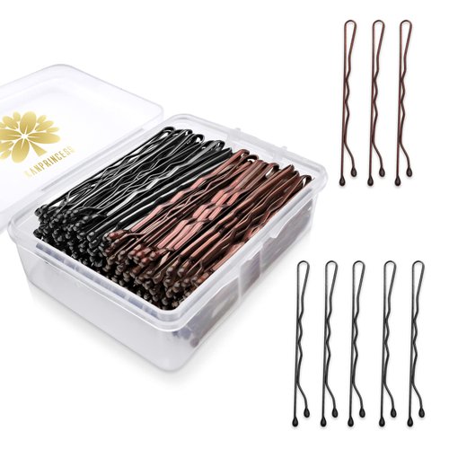 KANPRINCESS 100PCS 2.4Inch Bobby Pins Black,Pain-Free Bobby Pins for All Hair Types,Brown Hair Pins for Women Girls,Hairpins for Buns with Box(Black+Brown)