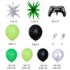 144Pcs Video Game Balloon Arch Garland Kit Green Black Silver Explosion Star Game Controller Mylar Balloons for Boys Kids Game On Level Favor Theme Birthday Party Decorations