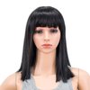 SWACC 14 Inches Short Straight Medium Shoulder Length Wig with Blunt Cut Bangs and Bottom End Synthetic Heat Resistant Hair Wigs for Women with Wig Cap (Off Black-1B)