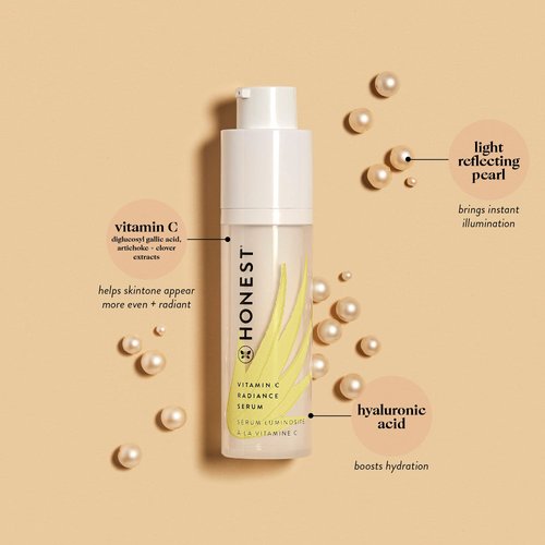 Honest Beauty Vitamin C Radiance Serum Mini with Hyaluronic Acid + Light-Reflecting Pearl | Travel Size | Dermatologist Tested + EWG Certified + Vegan & Cruelty Free | 0.33 fl. oz.