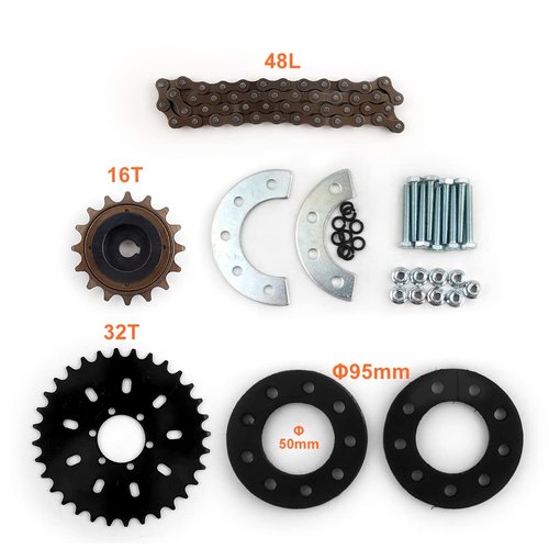 L-faster Bicycle Spoke Chain Wheel Bike Rear Wheel 32T Sprocket for Our Left Drive Motor Kit 16T Freewheel with Adapter for Motor MY1016Z (kit 1)