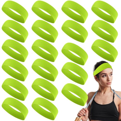 Hotop 20 Pcs Sport Headbands for Girls Women Yoga Headbands Bulk Elastic Headband Non Slip Stretchy Soft Fabric Hair Bands for DIY Christmas Team Gifts(Bright Green)