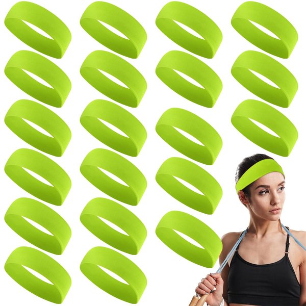 Hotop 20 Pcs Sport Headbands for Girls Women Yoga Headbands Bulk Elastic Headband Non Slip Stretchy Soft Fabric Hair Bands for DIY Christmas Team Gifts(Bright Green)