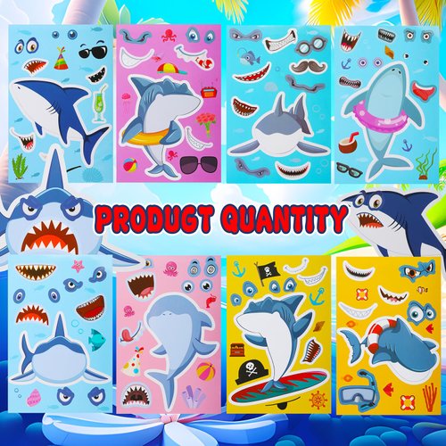 Cleverplay Make Your Own Shark Sticker, 24 Sheets, Shark Party Favors, Birthday Decorations