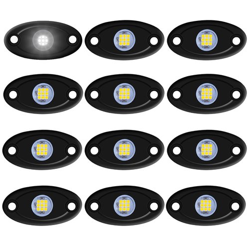 LY8 12 Pods White LED Rock Lights Neon Underglow Light for Car Truck ATV SUV Under Body Glow Light Trail Fender Lighting