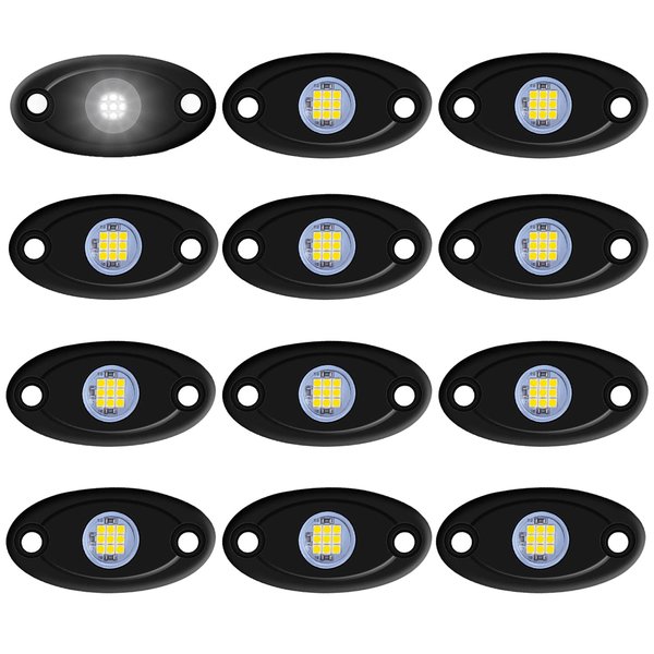 LY8 12 Pods White LED Rock Lights Neon Underglow Light for Car Truck ATV SUV Under Body Glow Light Trail Fender Lighting