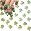 20Pcs St.Patrick's Day Nail Charms Nail Decals Alloy Silver Nail Charms Nail Jewelry 3D Green Shamrock Nail Gems Rhinestones Metal Lucky Charms Designs for Women Girls Acrylic Manicure Decorations