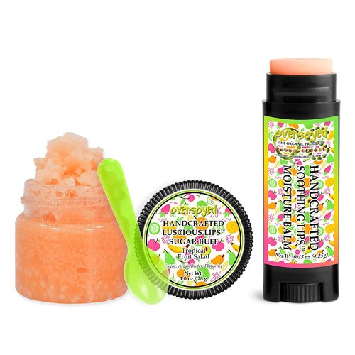 Tropical Fruit Salad Soothing & Luscious Lips by OverSoyed Exfoliator & Chapped Lip Repair Lip Care Combo | Artisan Handcrafted to Order Juicy Pineapple Grapefruit Red Papaya Floral Flavored Exfoliating Sugar Lip Scrub & Lip Moisturizer Balm Gift Set