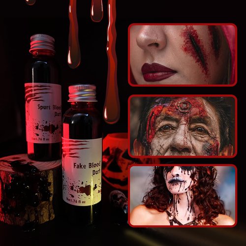 OLO guai,NEW-Halloween high-quality zombie prank costume, makeup props, fake blood，2PCS fake blood（bright and dark） and blood ointment suit gift of makeup sponge and nozzle