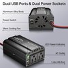 300W Power Inverter for Vehicles DC 12V to 110V AC Car Plug Adapter Outlet Converter with 4.8A Dual USB & USB-C Car Charger Adapter for Laptop - Black