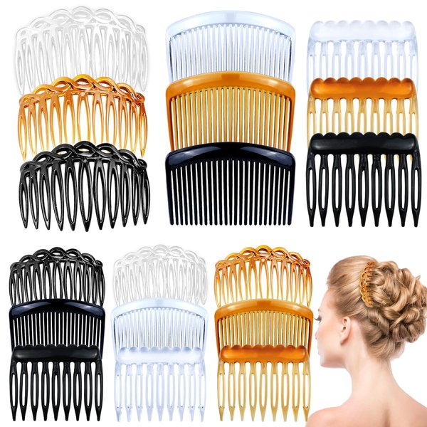 18 Pieces French Side Hair Twist Comb Set Plastic Twist Comb Hair Clip 9/11/25 Teeth Combs for Multiple Hairstyles Girls Women Hair Accessories(Black, Transparent, Brown)