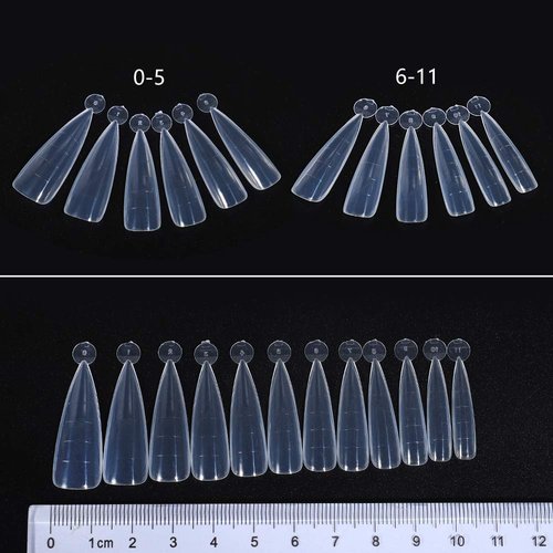 NMKL38 Clear Dual Forms Acrylic Nail System UV Gel Nail Mold Full Cover Fasle Nail Tips with Scale 12 Size Manicure Pedicure Tools for Polygel Nail Tips (120 Water drops Dual Forms)
