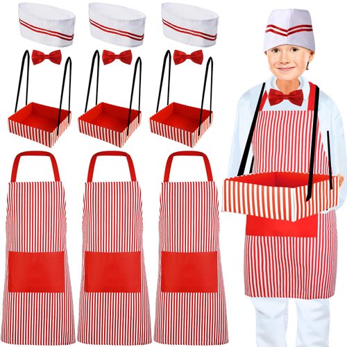 SATINIOR 12 Pcs Kids Waiter Costume Kit Ice Cream Costume Circus Costume Including Snack Tray Apron Hat Tie Cosplay Party