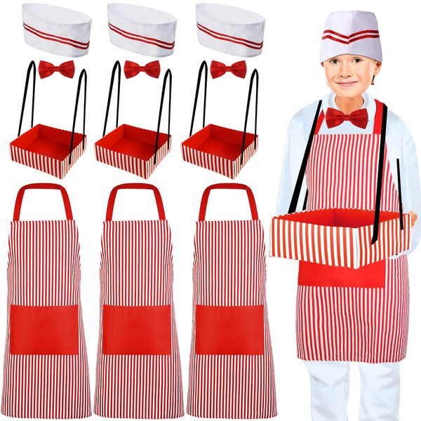 SATINIOR 12 Pcs Kids Waiter Costume Kit Ice Cream Costume Circus Costume Including Snack Tray Apron Hat Tie Cosplay Party