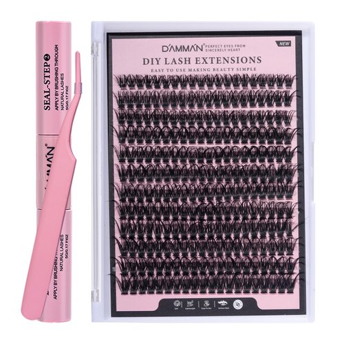 DIY Lash Extension Kit 240 Pieces D Curl Lash Clusters Kit with Bond and Seal and Lash Tweezers For Eyelash Wispy 50D 8-16mm Mix Eyelash Extensions Kit For Beginners By DAMMAN