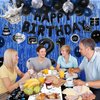 21st Birthday Decorations for Him, Blue Black Happy 21st Birthday Decorations for Men Women 21 Year Old Birthday Balloons Banner, Tablecloth, Fringe Curtains Hanging Swirls 21 Bday Party Decor for Her