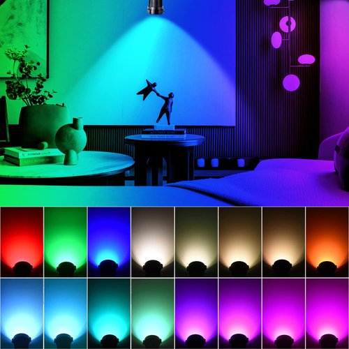 FZWLE Spot Lights Indoor, 5W RGBW Color Changing Up Lights Indoor Remote Control, Plant Spotlight Decorative Lights Plug 6 FT Cord with Floor Foot Switch (2 Pack with Base and Stake)