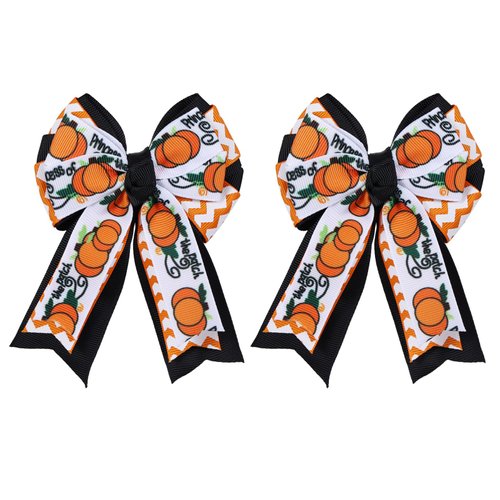 Halloween Thanksgiving Bow Hair Clips with Tails, Pumpkin Print Hair Bows, Fall Holiday Hair Acce...