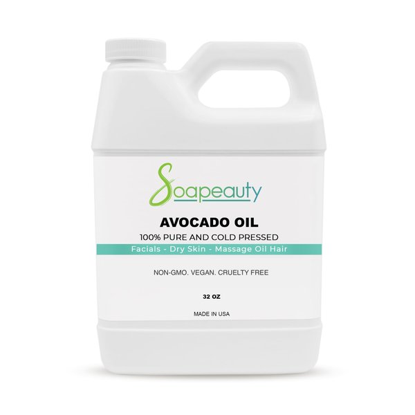 Soapeauty Avocado Oil for Skin & Hair - Cold Pressed - 100% Pure & Natural - Carrier Oil for Essential Oils - Massage Oil - 32 fl oz