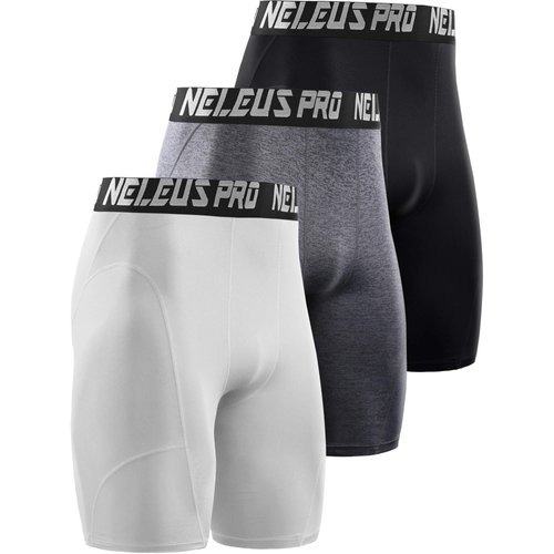 NELEUS Men's 3 Pack Compression Shorts,6065,Black/Grey/White,US L,EU XL