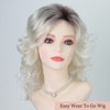 RENERSHOW Medium Platinum Blonde Curly Wigs for White Women Ombre Blonde Wavy Wig Side Part Synthetic Hair Replacement Wig