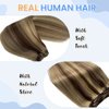 24Inch Long Hand Tied Weft Hair Extensions Real Human Hair Sew in Hair Bundles Ombre Dark Brown Fading to Blonde Hand Tied Sew in Hair Extensions #24 Honey Blonde Highlight Remy Hair Bundles 120G