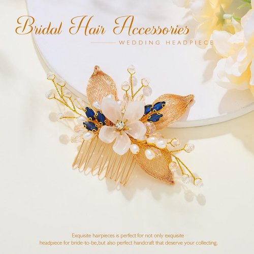Brishow Gold Leaf Bride Wedding Hair Comb Rhinestone Hair Pieces Flower Bridal Hair Accessories for Women and Girls