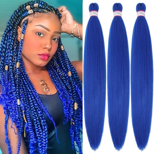 Col Bling Blue Braiding Hair Pre Stretched, 28 Inch Long Braid Hair Extensions for Women, Box Braids Hair Yaki Texture, Professional Synthetic, Softness, Knotless Easy to Install