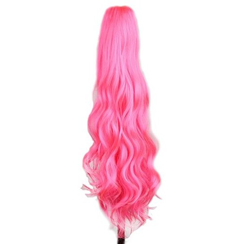 yuehong Long Wavy 21" Colorful Clip In/On Hair Extensions Piece Curly Claw Ponytail wig (Hot pink)