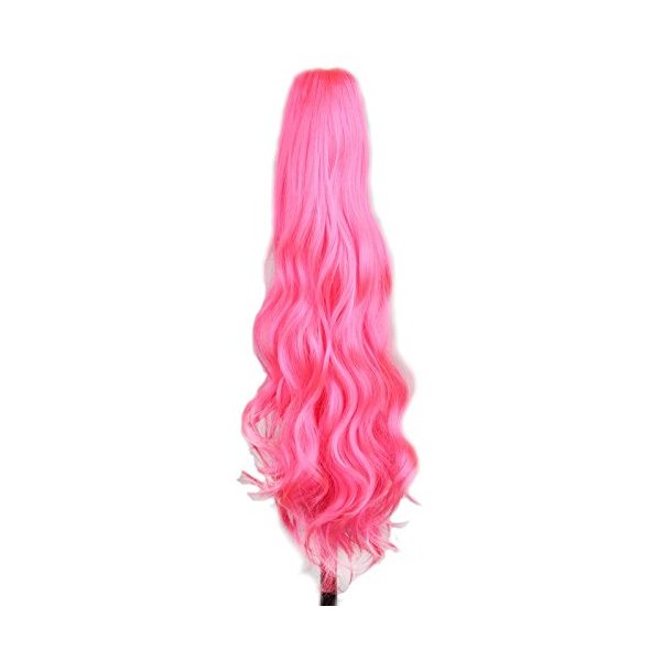 yuehong Long Wavy 21" Colorful Clip In/On Hair Extensions Piece Curly Claw Ponytail wig (Hot pink)