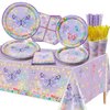 XJLANTTE Butterfly Birthday Decorations - 166 Pcs Purple Butterfly Party Decorations Butterfly Plates, Napkins, Cups, Tablecloth and Straws for Butterfly Birthday Party Supplies, Serve 20