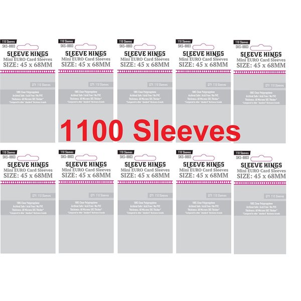 Sleeve Kings Mini Euro Card Sleeves 45 X 68 mm (10x110 Pack, 1100 Sleeves)