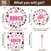 My First Rodeo Plates and Napkins Party Supplies 96PCS 1st Cowgirl Birthday Party Decorations Western Cowgirl Rodeo Disposable Tableware Set Serve 24 Guests